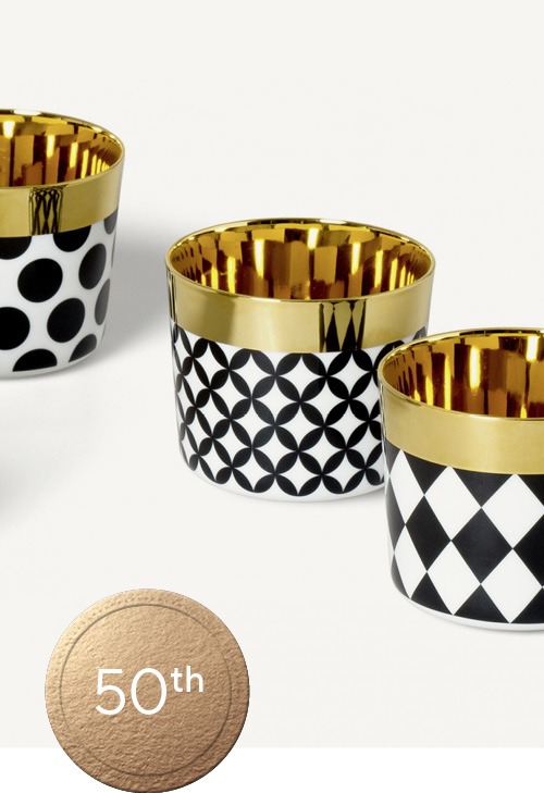 Sip of Gold Gold, black and white glass tumblers with geometric pattern